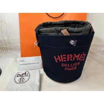 Hermes Grooming Bucket Bags Canvas Navy Blue